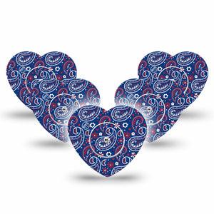 ExpressionMed Independence Paisley Freestyle Libre 2 and Libre 2 Plus Heart Shape Tape, Abbott Lingo,  5-Pack Tape and 5-Pack Sticker Classic Paisley Pattern, Adhesive Patch CGM Design