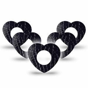 ExpressionMed Black Aligator Skin Freestyle Libre 2 and Libre 2 Plus Heart Shape Tape, Abbott Lingo, 5-Pack Tape Sleek Looking Animal Print, Adhesive Patch CGM Design