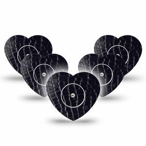 ExpressionMed Black Aligator Skin Freestyle Libre 2 and Libre 2 Plus Heart Shape Tape, Abbott Lingo, 5-Pack Tape and 5-Pack Sticker Fashion-Inspired Print, Adhesive Patch CGM Design