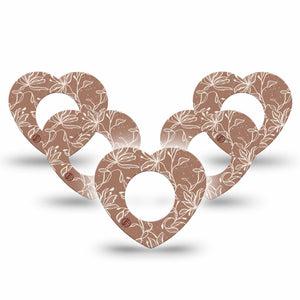 ExpressionMed Mocha Mousse Lace Freestyle Libre 2 and Libre 2 Plus Heart Shape Tape, Abbott Lingo, 5-Pack Tape Color Of The Year, Adhesive Patch CGM Design