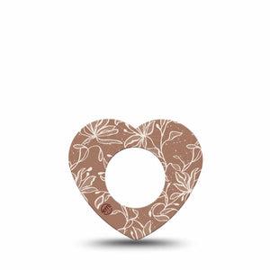 ExpressionMed Mocha Mousse Lace Freestyle Libre 2 and Libre 2 Plus Heart Shape Tape, Abbott Lingo, Single Tape Neutral Brown, Adhesive Patch CGM Design