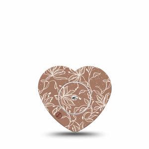 ExpressionMed Mocha Mousse Lace Freestyle Libre 2 and Libre 2 Plus Heart Shape Tape, Abbott Lingo, Single Tape and Single Sticker Neutral Brown, Adhesive Patch CGM Design