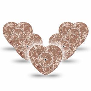 ExpressionMed Mocha Mousse Lace Freestyle Libre 2 and Libre 2 Plus Heart Shape Tape, Abbott Lingo, 5-Pack Tape and 5-Pack Sticker Color Of The Year, Adhesive Patch CGM Design