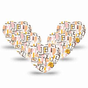 ExpressionMed Squiggles Freestyle Libre 2 and Libre 2 Plus Heart Shape Tape, Abbott Lingo, 5-Pack Tape and 5-Pack Sticker Summer Pastel Geometrics, Adhesive Patch CGM Design