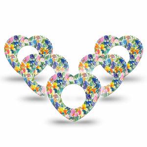 ExpressionMed Summer Fling Freestyle Libre 2 and Libre 2 Plus Heart Shape Tape, Abbott Lingo, 5-Pack Tape Brush Stroke Flowers, Adhesive Patch CGM Design