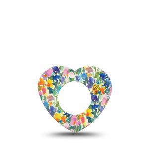 ExpressionMed Summer Fling Freestyle Libre 2 and Libre 2 Plus Heart Shape Tape, Abbott Lingo, Single Tape Blue Summer Florals, Adhesive Patch CGM Design