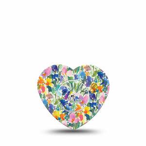 ExpressionMed Summer Fling Freestyle Libre 2 and Libre 2 Plus Heart Shape Tape, Abbott Lingo, Single Tape and Single Sticker Blue Summer Florals, Adhesive Patch CGM Design