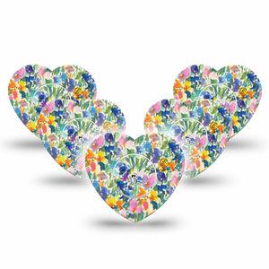 ExpressionMed Summer Fling Freestyle Libre 2 and Libre 2 Plus Heart Shape Tape, Abbott Lingo, 5-Pack Tape and 5-Pack Sticker Brush Stroke Flowers, Adhesive Patch CGM Design