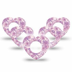 ExpressionMed Purple Daisy Freestyle Libre 2 and Libre 2 Plus Heart Shape Tape, Abbott Lingo, 5-Pack Tape Pastel Lilac Florals, Adhesive Patch CGM Design