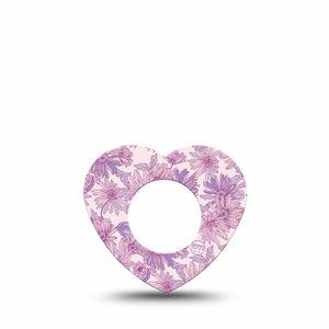 ExpressionMed Purple Daisy Freestyle Libre 2 and Libre 2 Plus Heart Shape Tape, Abbott Lingo, Single Tape Lilac Daisy Garden, Adhesive Patch CGM Design