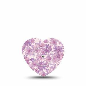 ExpressionMed Purple Daisy Freestyle Libre 2 and Libre 2 Plus Heart Shape Tape, Abbott Lingo, Single Tape and Single Sticker Lilac Daisy Garden, Adhesive Patch CGM Design