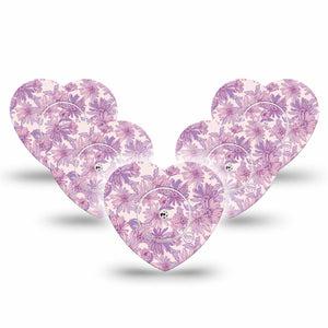 ExpressionMed Purple Daisy Freestyle Libre 2 and Libre 2 Plus Heart Shape Tape, Abbott Lingo, 5-Pack Tape and 5-Pack Sticker Pastel Lilac Florals, Adhesive Patch CGM Design