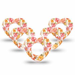 ExpressionMed Peach Dusk Freestyle Libre 2 and Libre 2 Plus Heart Shape Tape, Abbott Lingo, 5-Pack Tape Translucent Summer Petals, Adhesive Patch CGM Design
