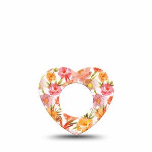 ExpressionMed Peach Dusk Freestyle Libre 2 and Libre 2 Plus Heart Shape Tape, Abbott Lingo, Single Tape Charming Pink Orange Flowers, Adhesive Patch CGM Design