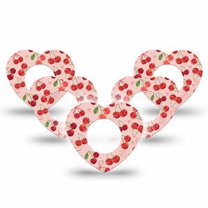 ExpressionMed Cherries Freestyle Libre 2 and Libre 2 Plus Heart Shape Tape, Abbott Lingo, 5-Pack Tape Wild Cherries, Adhesive Patch CGM Design