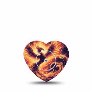 ExpressionMed Rising Phoenix Freestyle Libre 2 and Libre 2 Plus Heart Shape Tape, Abbott Lingo, Single Tape and Single Sticker Golden Fire Bird, Adhesive Patch CGM Design
