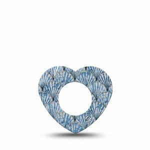 ExpressionMed Seashells Freestyle Libre 2 and Libre 2 Plus Heart Shape Tape, Abbott Lingo, Single Tape Neutral Blue Sea Shells, Adhesive Patch CGM Design