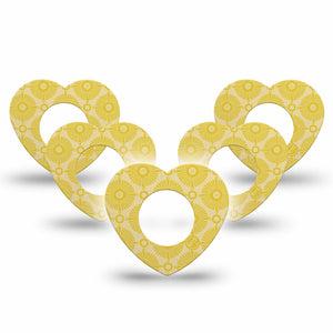 ExpressionMed Yellow Sundress Freestyle Libre 2 and Libre 2 Plus Heart Shape Tape, Abbott Lingo, 5-Pack Tape Beaming Gold Shapes, Adhesive Patch CGM Design