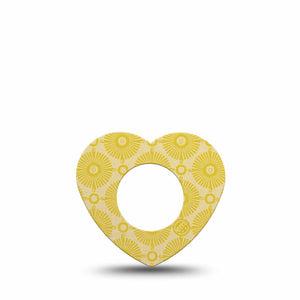 ExpressionMed Yellow Sundress Freestyle Libre 2 and Libre 2 Plus Heart Shape Tape, Abbott Lingo, Single Tape Golden Ornamental Sunbursts, Adhesive Patch CGM Design