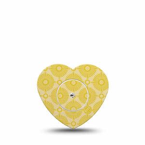 ExpressionMed Yellow Sundress Freestyle Libre 2 and Libre 2 Plus Heart Shape Tape, Abbott Lingo, Single Tape and Single Sticker Golden Ornamental Sunbursts, Adhesive Patch CGM Design