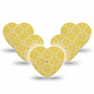 ExpressionMed Yellow Sundress Freestyle Libre 2 and Libre 2 Plus Heart Shape Tape, Abbott Lingo, 5-Pack Tape and 5-Pack Sticker Beaming Gold Shapes, Adhesive Patch CGM Design