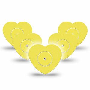 ExpressionMed Butter Yellow Freestyle Libre 2 and Libre 2 Plus Heart Shape Tape, Abbott Lingo, 5-Pack Tape and 5-Pack Sticker Pantone 601 U, Adhesive Patch CGM Design
