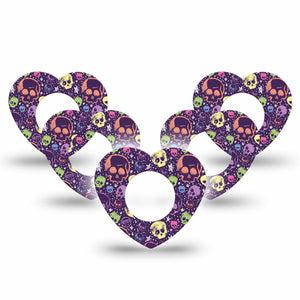 ExpressionMed Neon Skulls Freestyle Libre 2 and Libre 2 Plus Heart Shape Tape, Abbott Lingo,  5-Pack Tape Luminous Glow Skull Inspired, Adhesive Patch CGM Design
