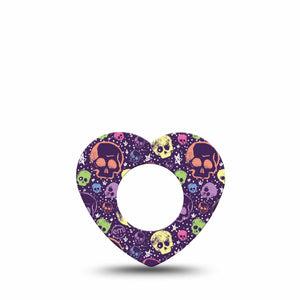 ExpressionMed Neon Skulls Freestyle Libre 2 and Libre 2 Plus Heart Shape Tape, Abbott Lingo, Single Tape Electric Colorful Skulls, Adhesive Patch CGM Design