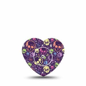 ExpressionMed Neon Skulls Freestyle Libre 2 and Libre 2 Plus Heart Shape Tape, Abbott Lingo, Single Tape and Single Sticker Electric Colorful Skulls, Adhesive Patch CGM Design