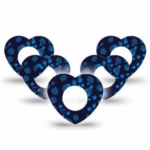 ExpressionMed Blue Drops Freestyle Libre 2 and Libre 2 Plus Heart Shape Tape, Abbott Lingo,  5-Pack Tape Blue Toned Bead Inspired, Adhesive Patch CGM Design
