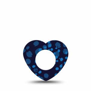 ExpressionMed Blue Drops Freestyle Libre 2 and Libre 2 Plus Heart Shape Tape, Abbott Lingo, Single Tape Blue Toned Droplets, Adhesive Patch CGM Design