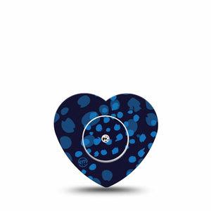 ExpressionMed Blue Drops Freestyle Libre 2 and Libre 2 Plus Heart Shape Tape, Abbott Lingo, Single Tape and Single Sticker Blue Toned Droplets, Adhesive Patch CGM Design