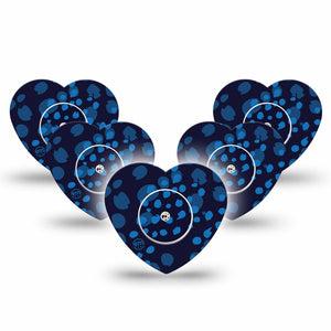 ExpressionMed Blue Drops Freestyle Libre 2 and Libre 2 Plus Heart Shape Tape, Abbott Lingo,  5-Pack Tape and 5-Pack Sticker Blue Toned Bead Inspired, Adhesive Patch CGM Design
