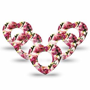 ExpressionMed Maroon Flowers Freestyle Libre 2 and Libre 2 Plus Heart Shape Tape, Abbott Lingo,  5-Pack Tape Overlapping Flower Petals, Adhesive Patch CGM Design