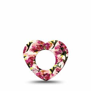 ExpressionMed Maroon Flowers Freestyle Libre 2 and Libre 2 Plus Heart Shape Tape, Abbott Lingo, Single Tape Delicate Burgundy Petals, Adhesive Patch CGM Design