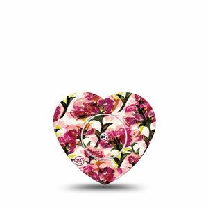 ExpressionMed Maroon Flowers Freestyle Libre 2 and Libre 2 Plus Heart Shape Tape, Abbott Lingo, Single Tape and Single Sticker Delicate Burgundy Petals, Adhesive Patch CGM Design