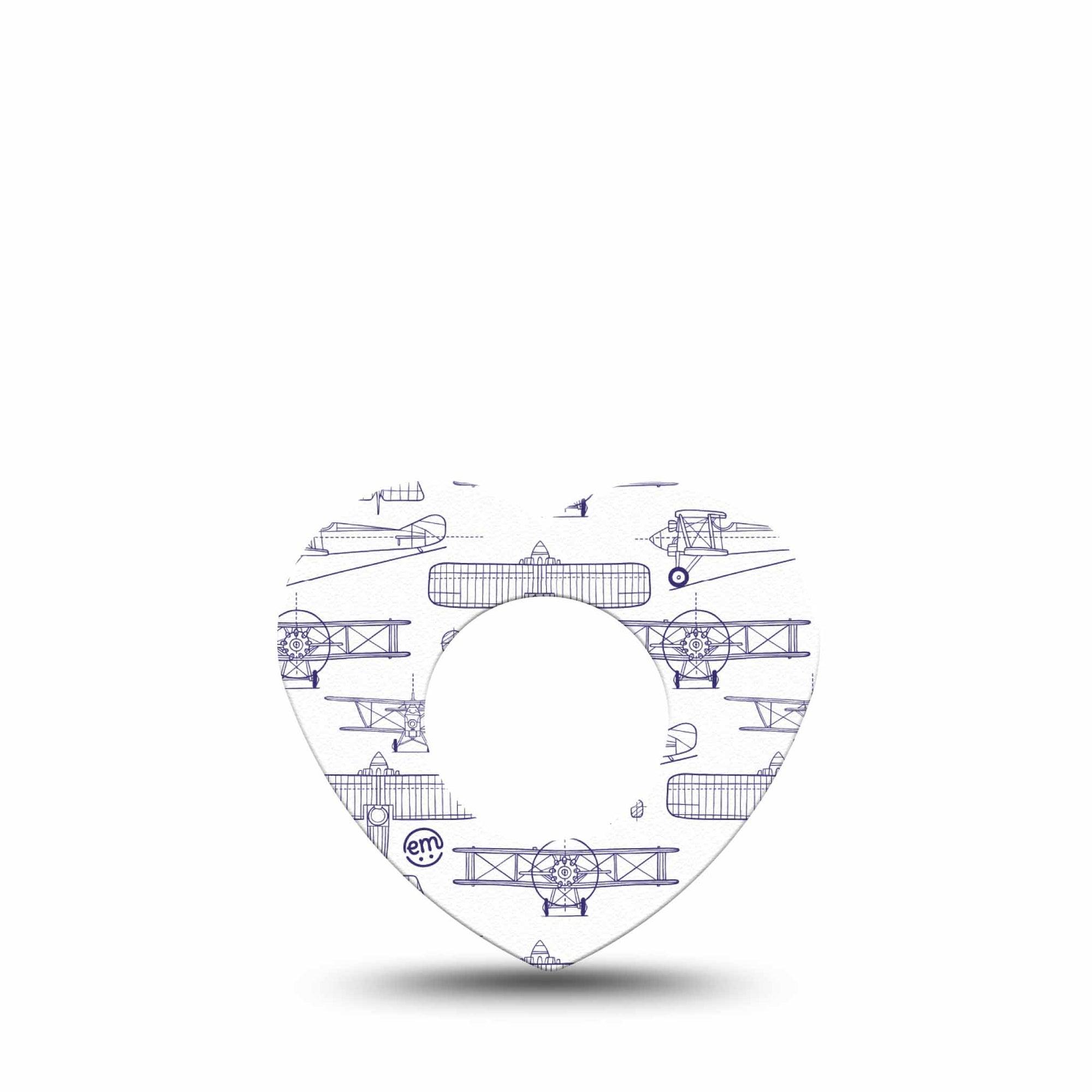 ExpressionMed Airplane Freestyle Libre 2 and Libre 2 Plus Heart Shape Tape, Abbott Lingo, Single Tape Small Aircraft Outlines, Adhesive Patch CGM Design