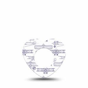 ExpressionMed Airplane Freestyle Libre 2 and Libre 2 Plus Heart Shape Tape, Abbott Lingo, Single Tape Small Aircraft Outlines, Adhesive Patch CGM Design