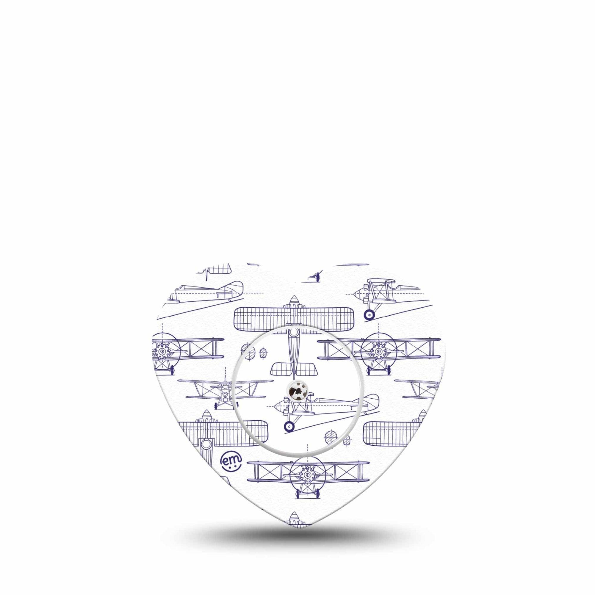 ExpressionMed Airplane Freestyle Libre 2 and Libre 2 Plus Heart Shape Tape, Abbott Lingo, Single Tape and Single Sticker Small Aircraft Outlines, Adhesive Patch CGM Design