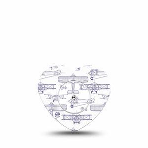 ExpressionMed Airplane Freestyle Libre 2 and Libre 2 Plus Heart Shape Tape, Abbott Lingo, Single Tape and Single Sticker Small Aircraft Outlines, Adhesive Patch CGM Design
