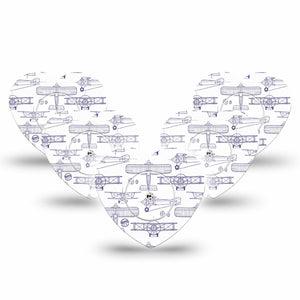 ExpressionMed Airplane Freestyle Libre 2 and Libre 2 Plus Heart Shape Tape, Abbott Lingo,  5-Pack Tape and 5-Pack Sticker Plane Illustration Print, Adhesive Patch CGM Design