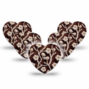 ExpressionMed Cozy Sweater Freestyle Libre 2 and Libre 2 Plus Heart Shape Tape, Abbott Lingo,  5-Pack Tape and 5-Pack Sticker Yarn Textile Inspired, Adhesive Patch CGM Design