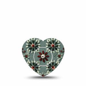 ExpressionMed Green Embroidery Freestyle Libre 2 and Libre 2 Plus Heart Shape Tape, Abbott Lingo, Single Tape and Single Sticker Geometrical Flower Knit Inspired, Adhesive Patch CGM Design