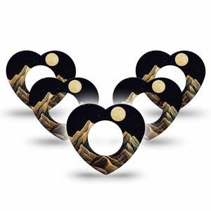 ExpressionMed Black Mountain Freestyle Libre 2 and Libre 2 Plus Heart Shape Tape, Abbott Lingo, 5-Pack Tape Line-Art Desert Mountains, Adhesive Patch CGM Design