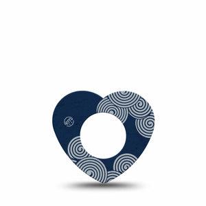 ExpressionMed Blue Swirls Freestyle Libre 2 and Libre 2 Plus Heart Shape Tape, Abbott Lingo, Single Tape Navy Blue White Swirls, Adhesive Patch CGM Design
