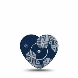 ExpressionMed Blue Swirls Freestyle Libre 2 and Libre 2 Plus Heart Shape Tape, Abbott Lingo, Single Tape and Single Sticker Navy Blue White Swirls, Adhesive Patch CGM Design