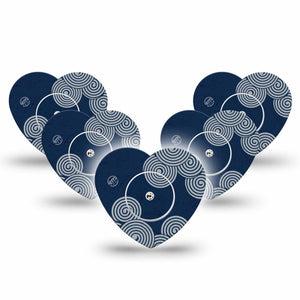 ExpressionMed Blue Swirls Freestyle Libre 2 and Libre 2 Plus Heart Shape Tape, Abbott Lingo, 5-Pack Tape and 5-Pack Sticker Twisting Spirals, Adhesive Patch CGM Design