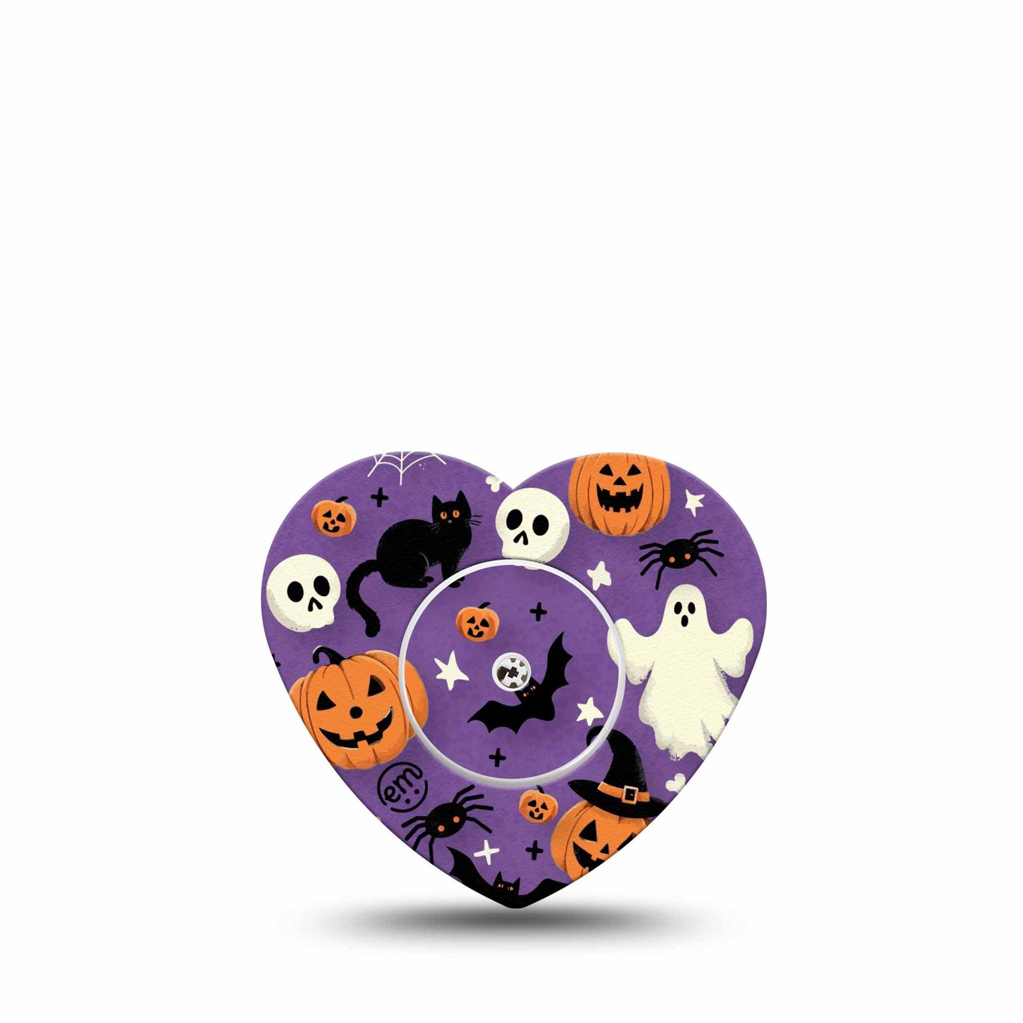 ExpressionMed Happy Halloween Freestyle Libre 2 Heart Shape Tape, Abbott Lingo, Single Tape and Single Sticker Fun Purple Halloween Motifs Adhesive Patch CGM Design
