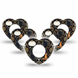 ExpressionMed Art Deco Halloween Freestyle Libre 2 and Libre 2 Plus Heart Shape Tape, Abbott Lingo,  5-Pack Tape Spooky Art Deco Inspired, Adhesive Patch CGM Design