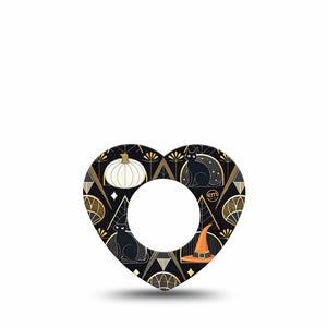 ExpressionMed Art Deco Halloween Freestyle Libre 2 and Libre 2 Plus Heart Shape Tape, Abbott Lingo, Single Tape Art Deco Era Halloween, Adhesive Patch CGM Design
